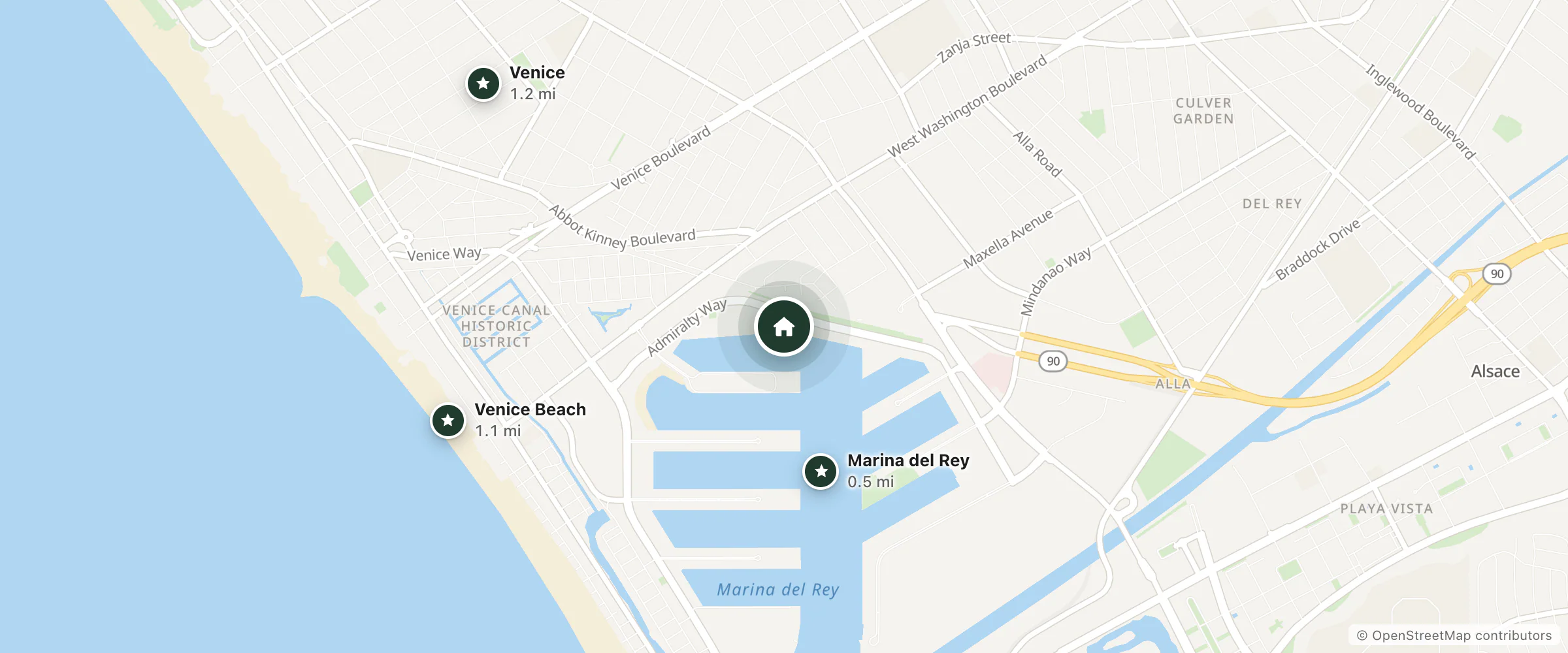 Map of The Ritz-Carlton and nearby Marina del Rey, Venice Beach and Venice