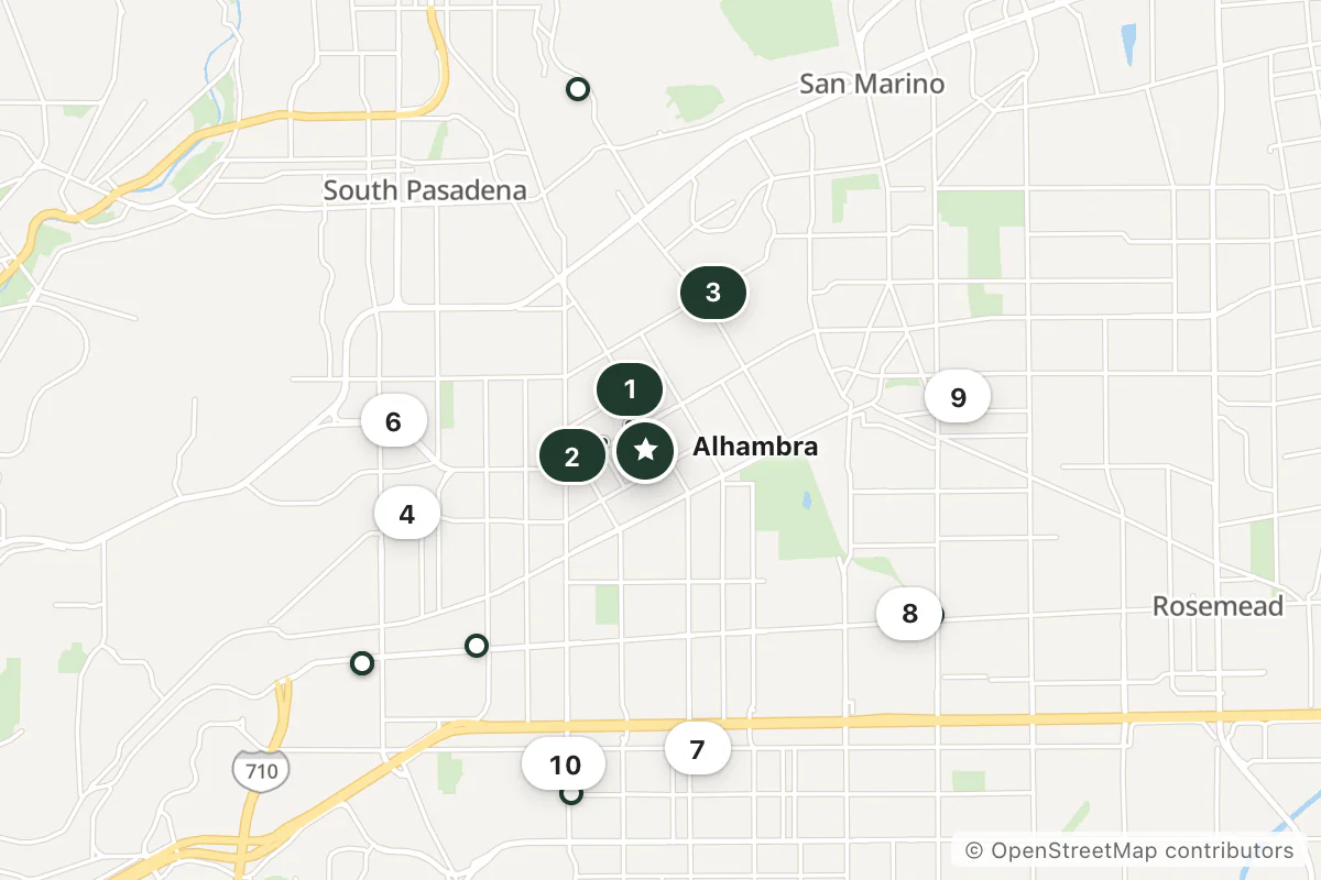 Map of the top 16 hotels for this question around Alhambra