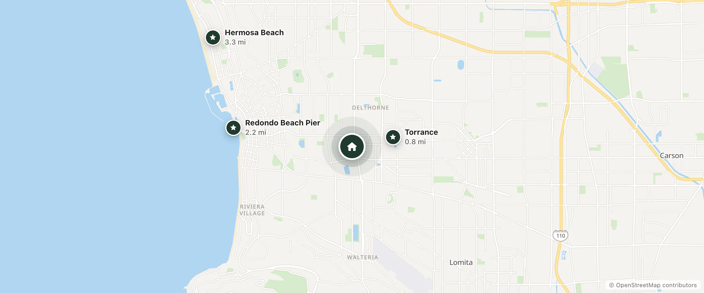 Map of DoubleTree by Hilton Hotel Torrance - South Bay and nearby Torrance, Redondo Beach Pier and Hermosa Beach