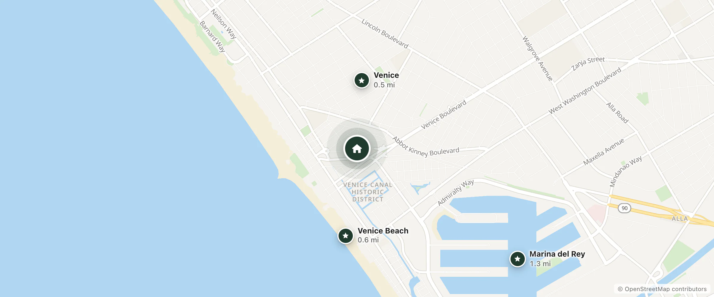 Map of Venice Beach Eco Cottages and nearby Venice, Venice Beach and Marina del Rey