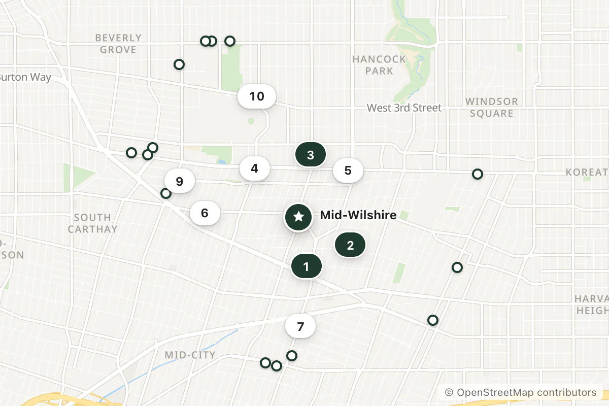 Map of the top 25 hotels for this question around Mid-Wilshire