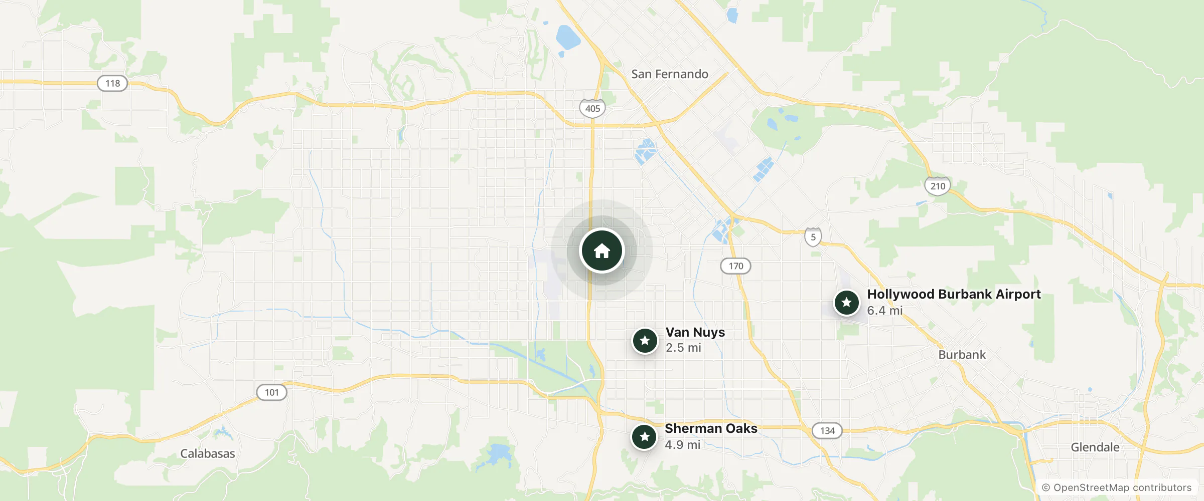Map of Panorama Motel and nearby Van Nuys, Sherman Oaks and Hollywood Burbank Airport