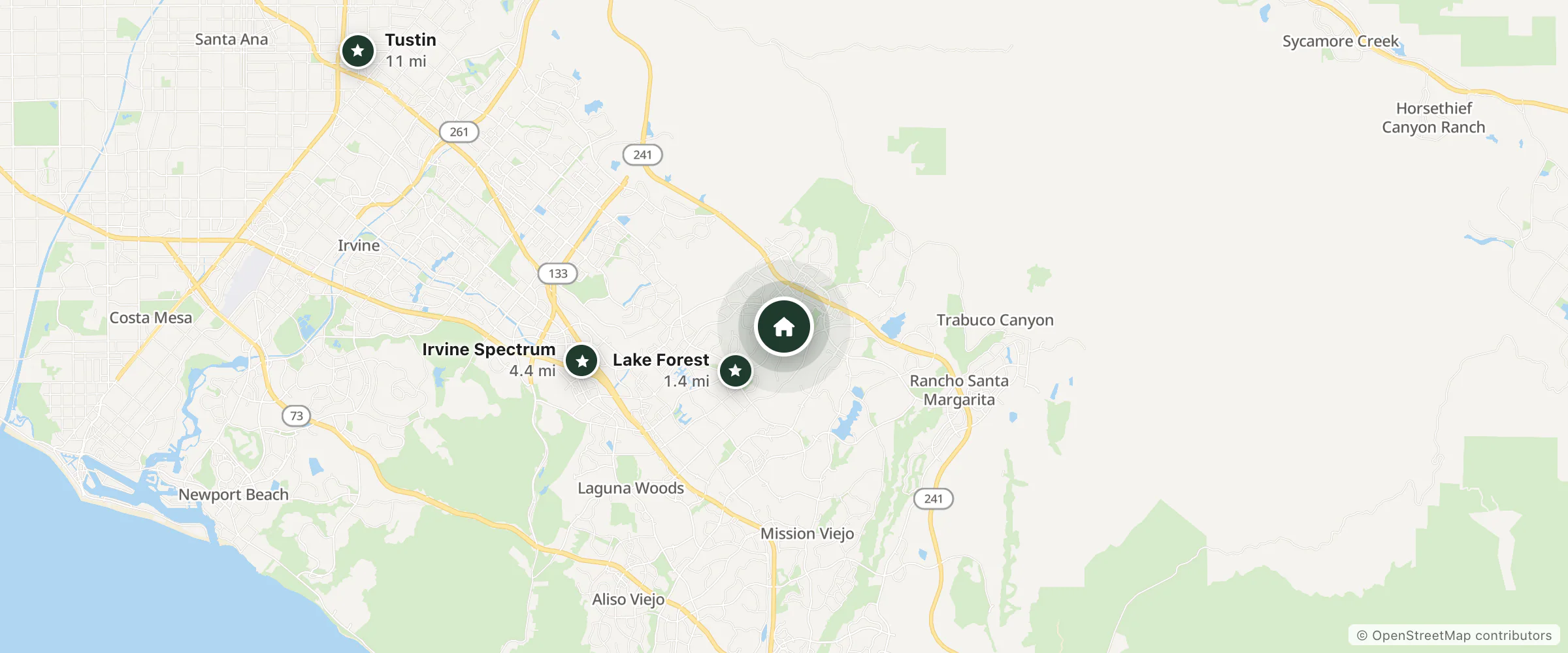 Map of Holiday Inn Express & Suites and nearby Lake Forest, Irvine Spectrum and Tustin