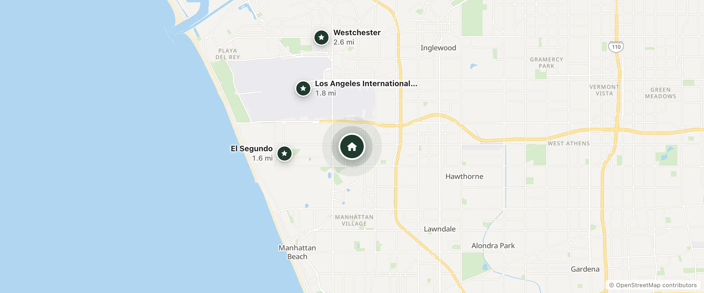 Map of Hilton Garden Inn LAX/El Segundo and nearby El Segundo, Los Angeles International Airport and Westchester