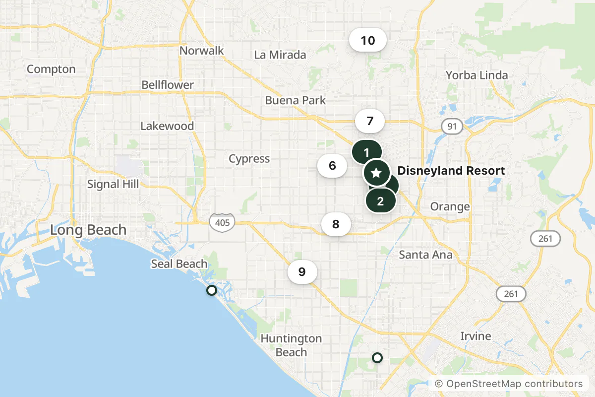 Map of the top 12 hotels for this question around Disneyland Resort