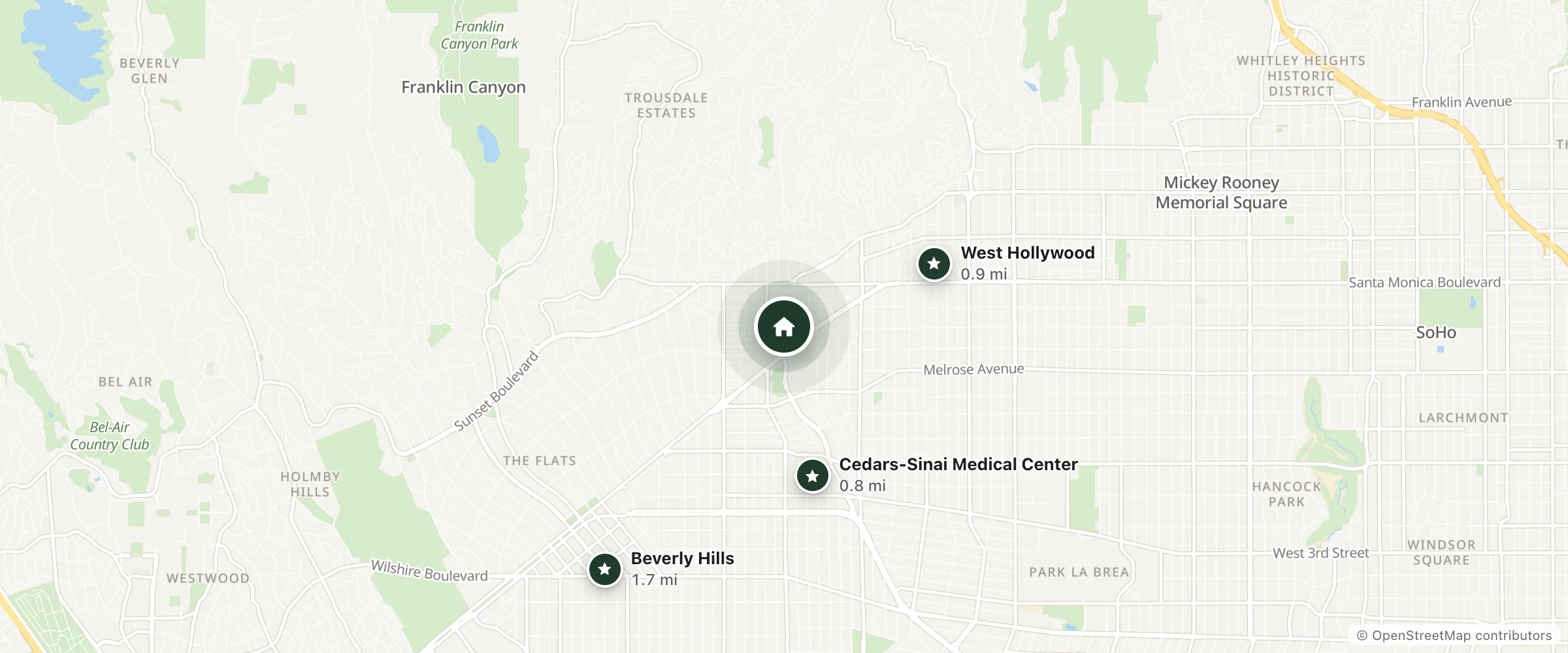 Map of Petit Ermitage and nearby Cedars-Sinai Medical Center, West Hollywood and Beverly Hills
