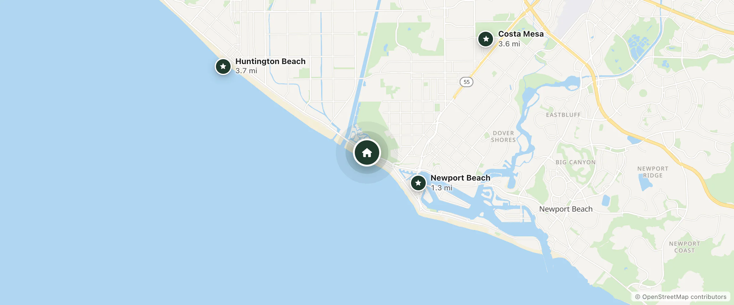 Map of Best Western Newport Beach Inn and nearby Newport Beach, Costa Mesa and Huntington Beach