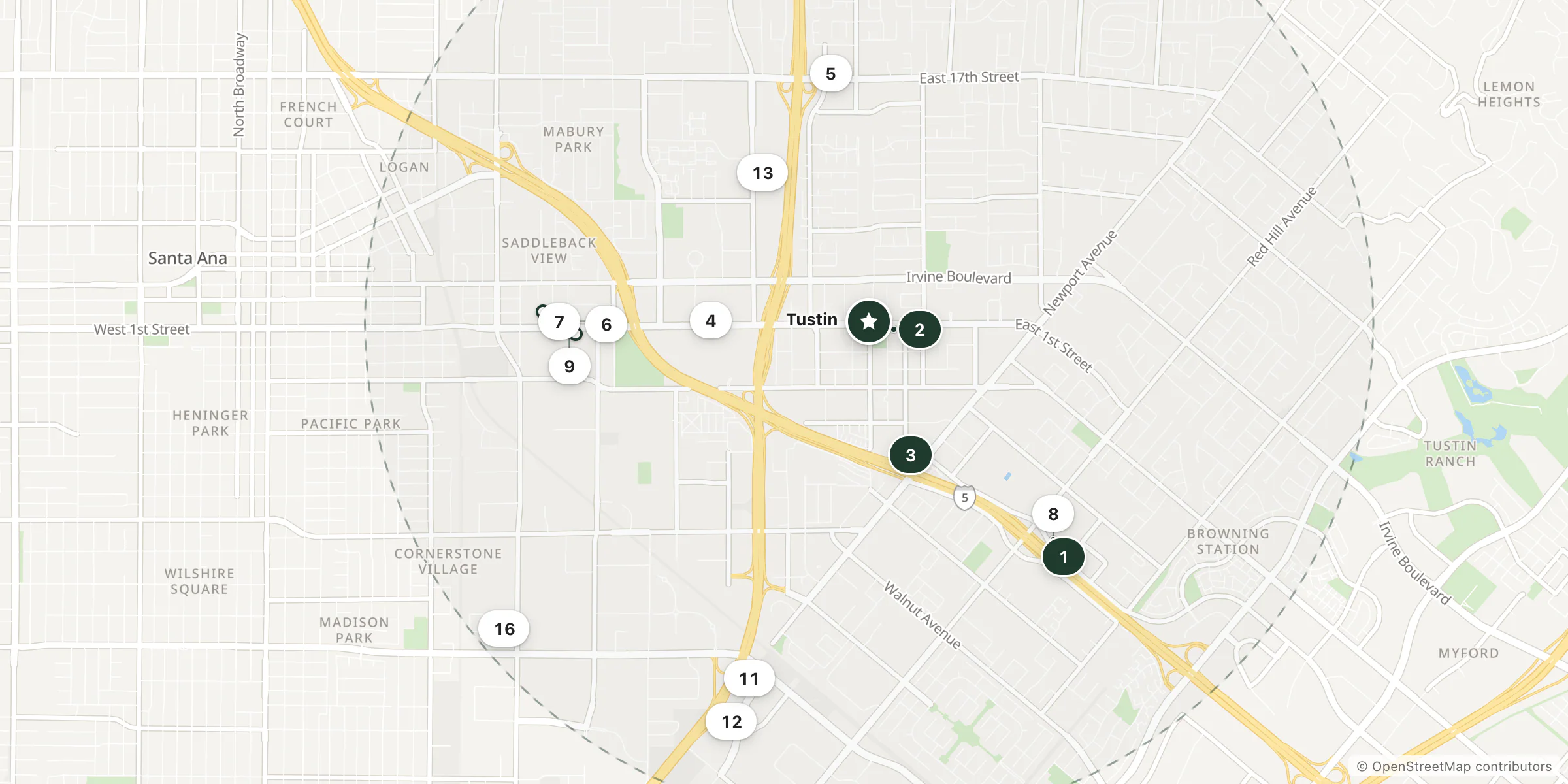 Map of hotels near Tustin