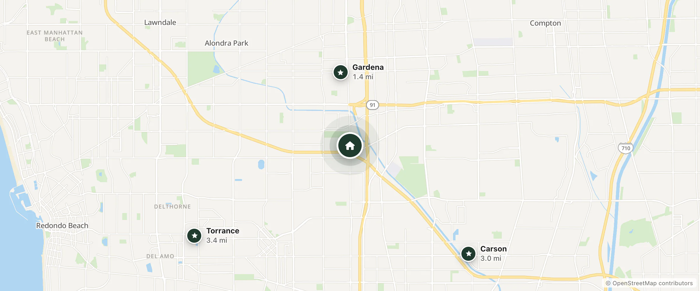 Map of Crossland Economy Studios and nearby Gardena, Carson and Torrance