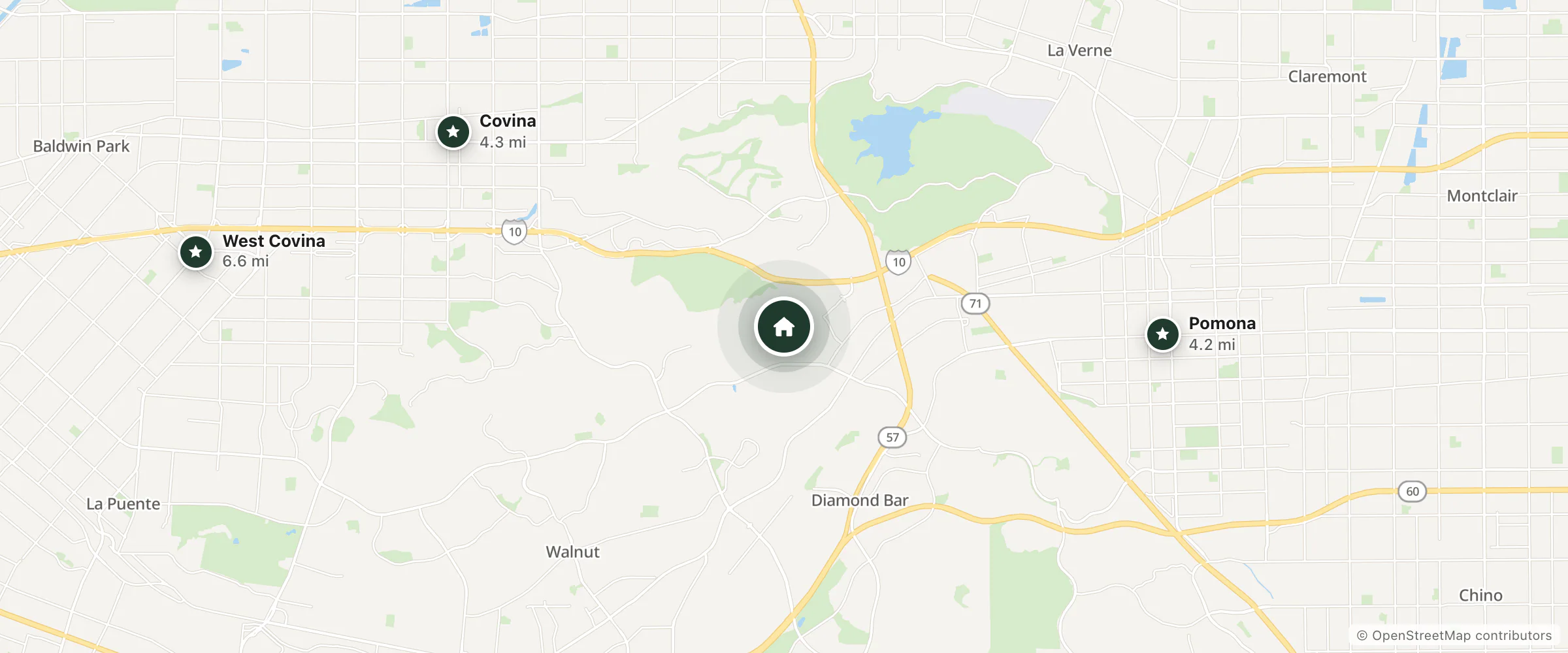 Map of Kellogg West and nearby Pomona, Covina and West Covina
