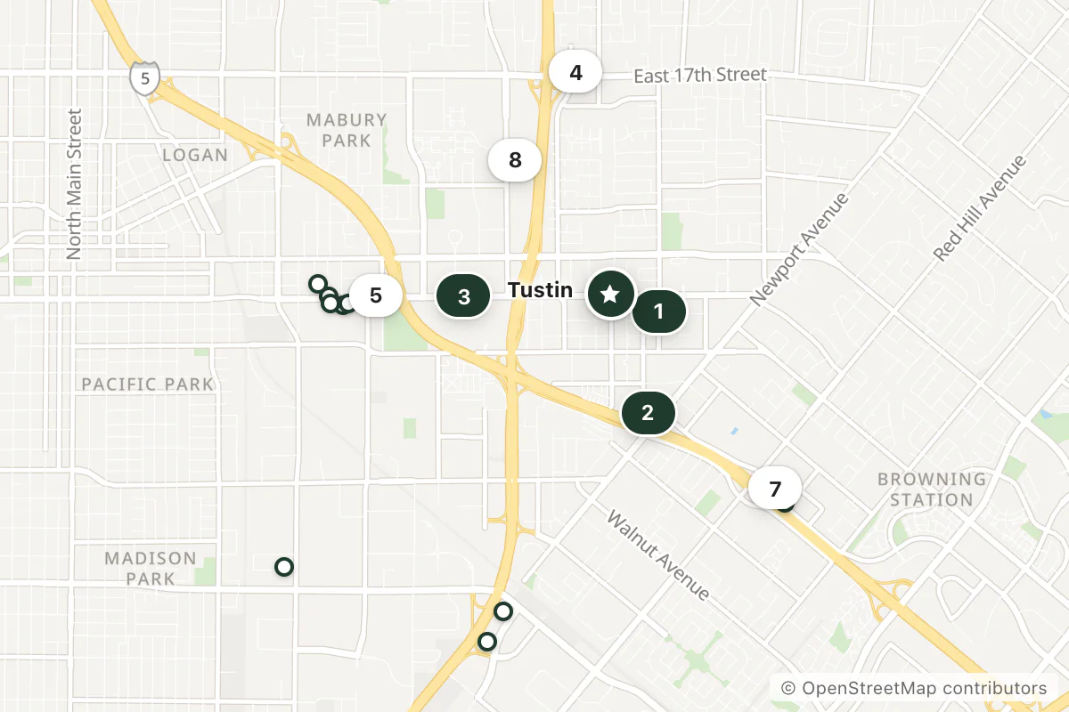 Map of the top 17 hotels for this question around Tustin