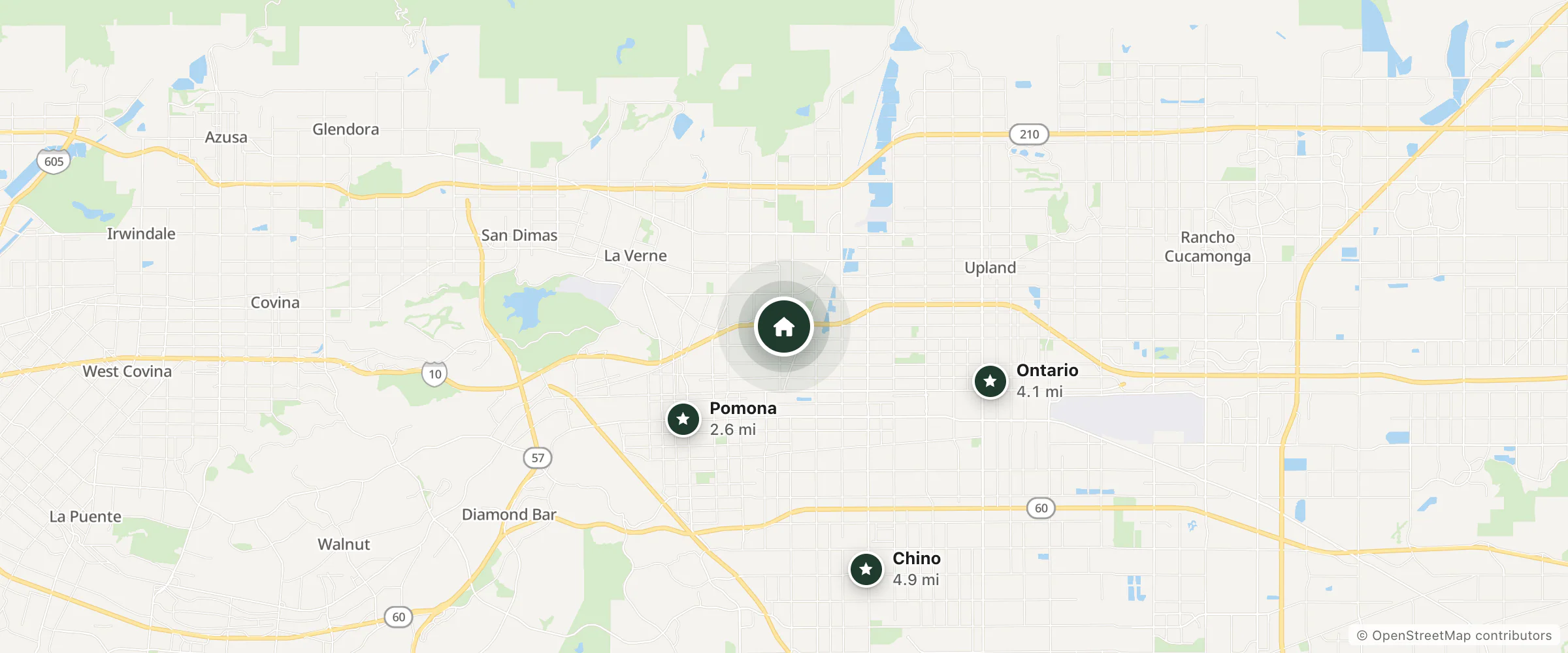 Map of Motel 6 and nearby Pomona, Ontario and Chino