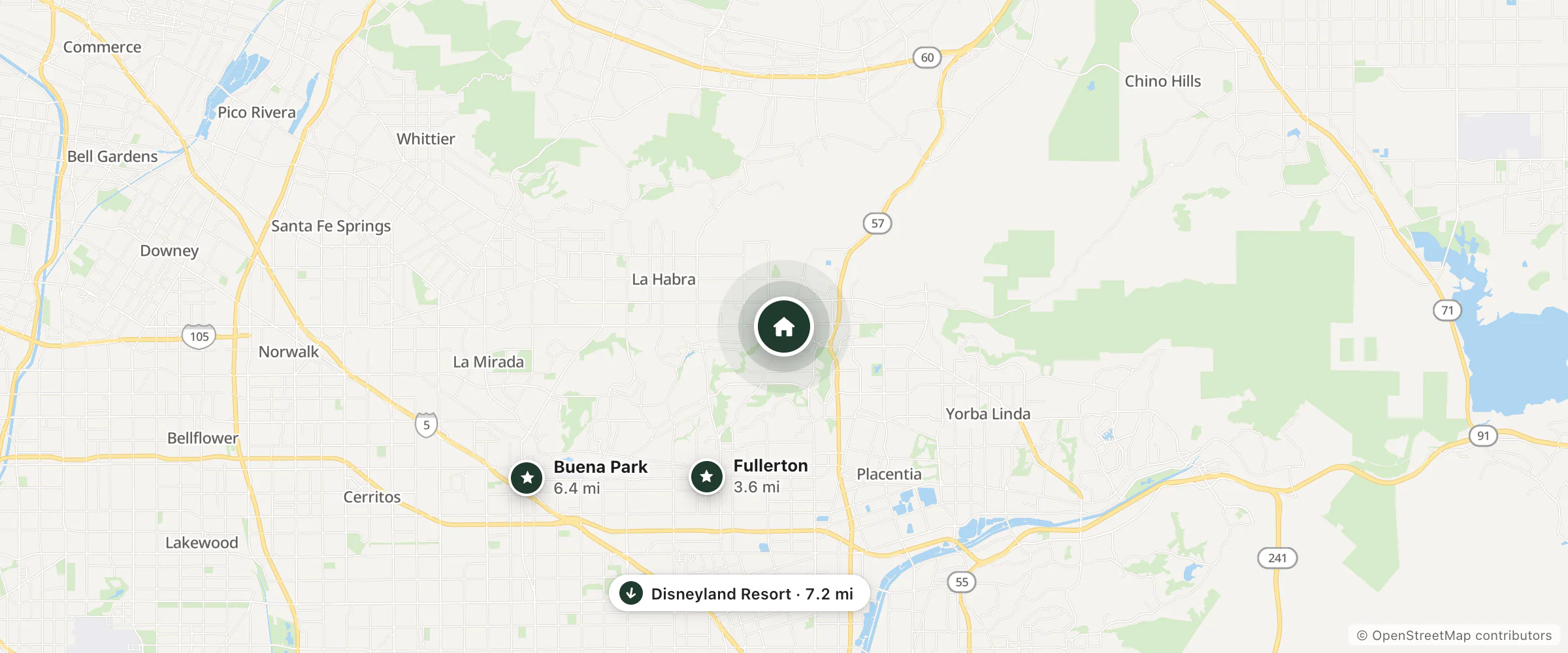 Map of Comfort Inn and nearby Fullerton, Buena Park and Disneyland Resort