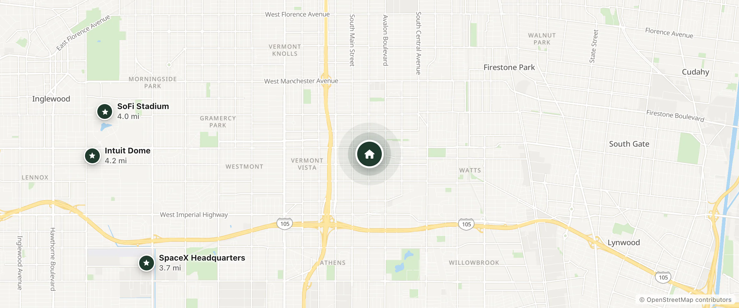 Map of Star Light Motel and nearby SpaceX Headquarters, SoFi Stadium and Intuit Dome