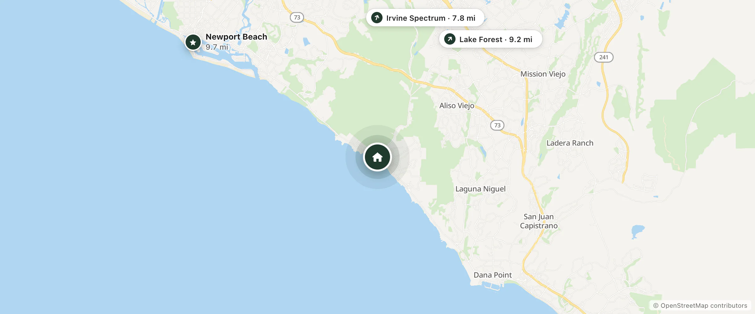 Map of Inn at Laguna Beach and nearby Irvine Spectrum, Lake Forest and Newport Beach