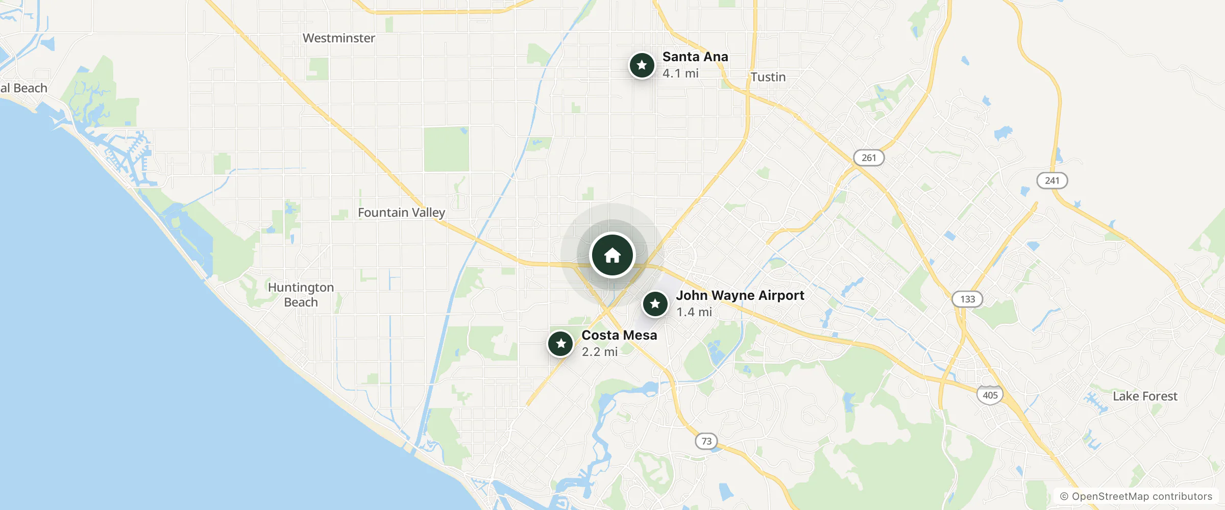 Map of Westin and nearby John Wayne Airport, Costa Mesa and Santa Ana