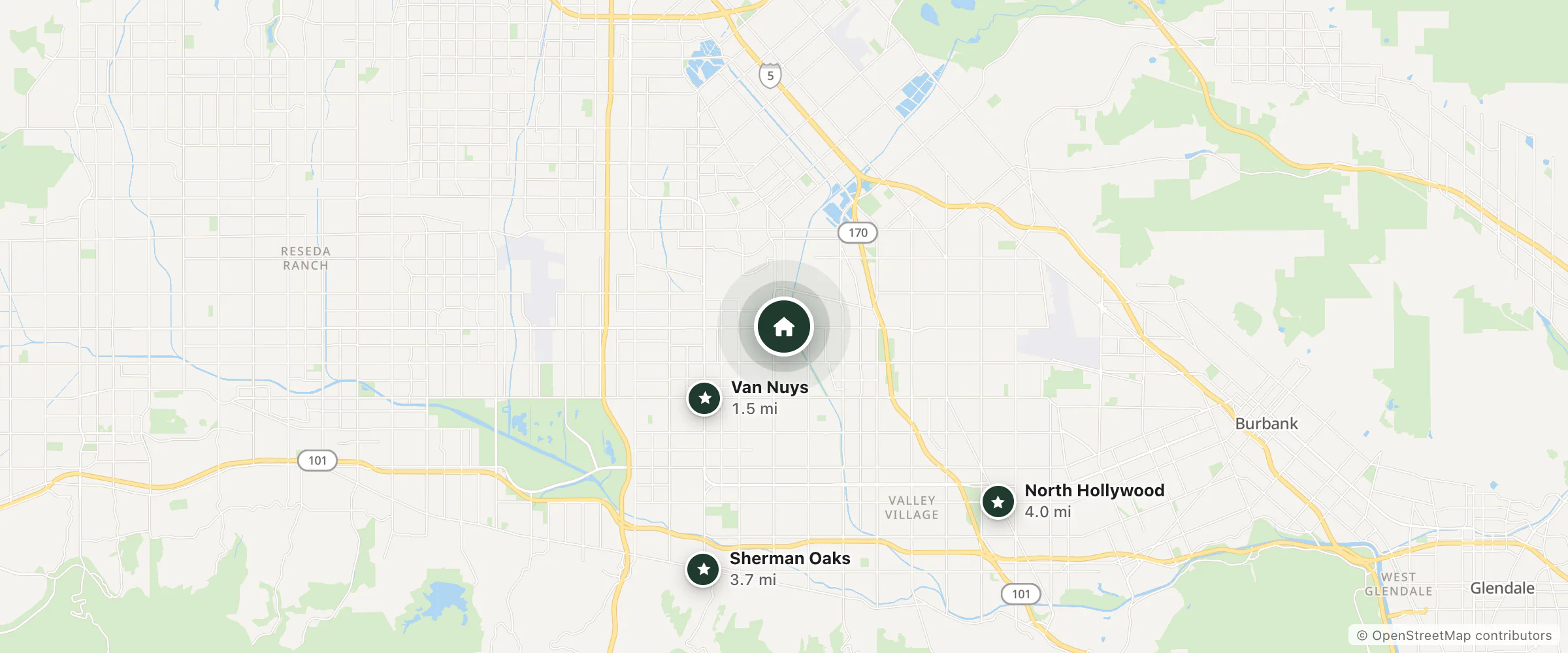 Map of Studio 6 and nearby Van Nuys, Sherman Oaks and North Hollywood