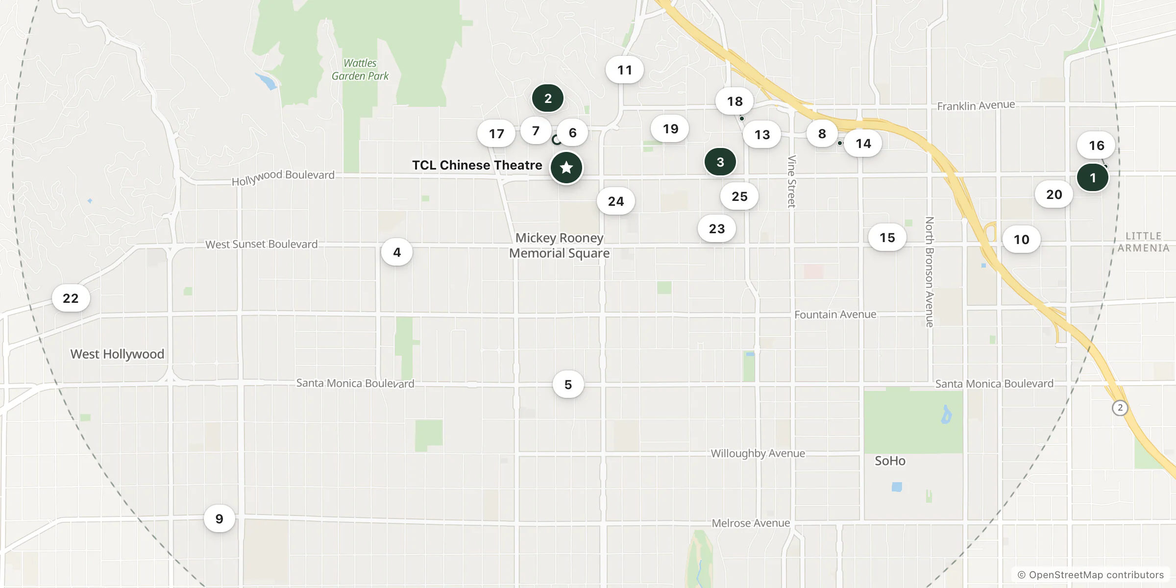 Map of hotels near TCL Chinese Theatre