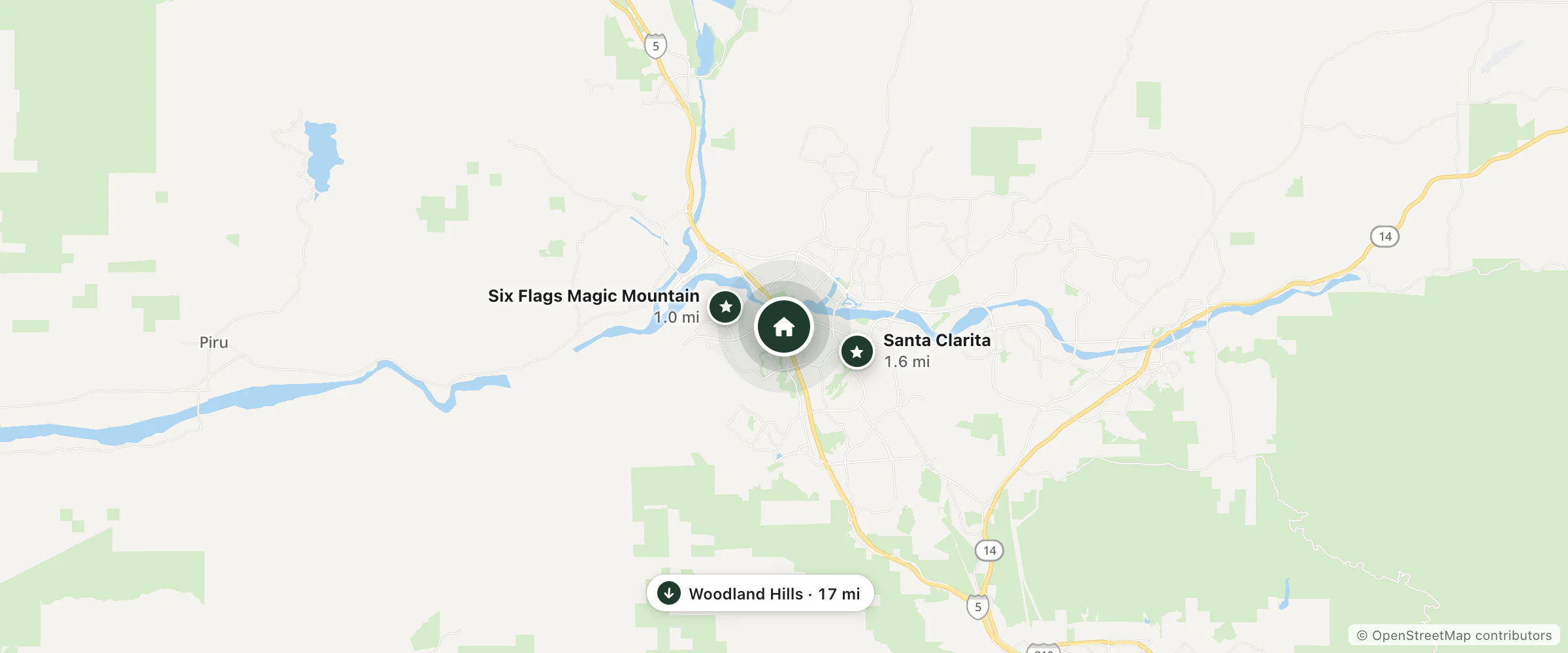 Map of Residence Inn and nearby Six Flags Magic Mountain, Santa Clarita and Woodland Hills