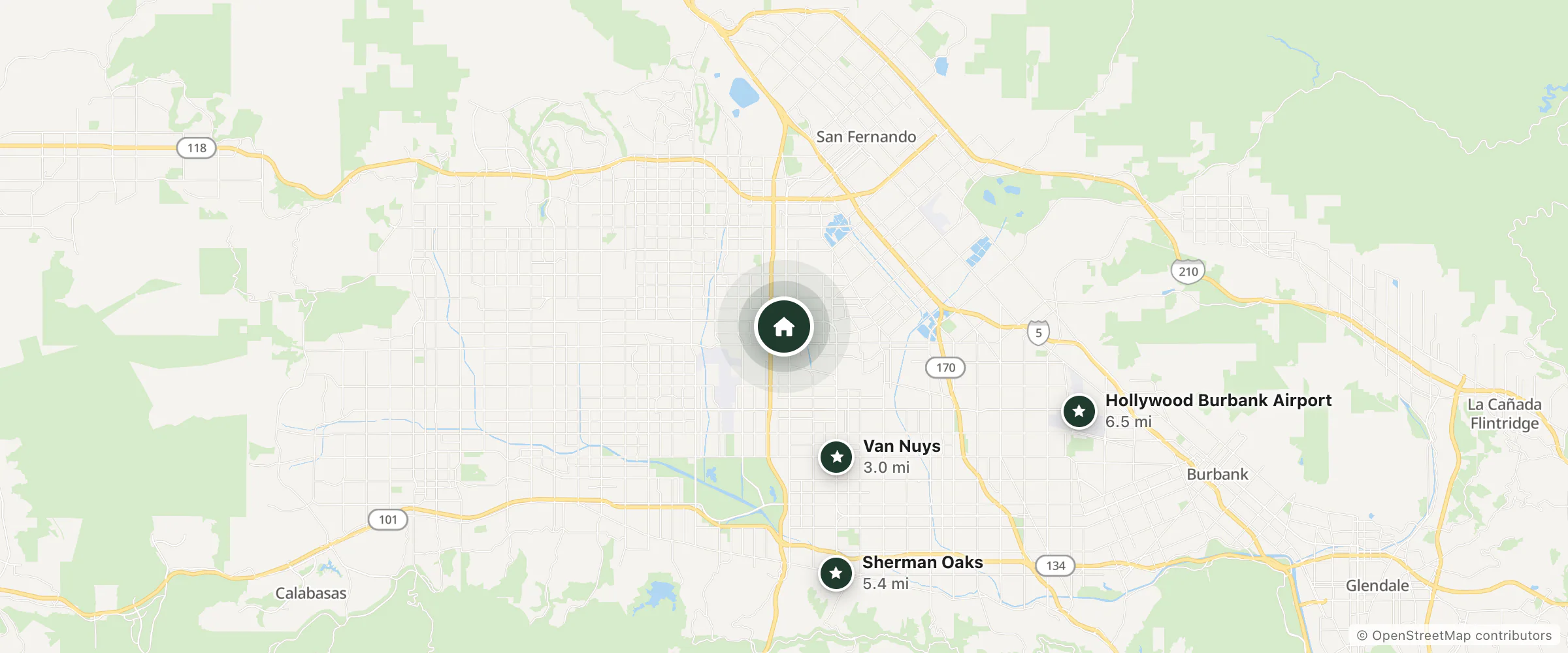 Map of Diamond Inn Motel and nearby Van Nuys, Sherman Oaks and Hollywood Burbank Airport