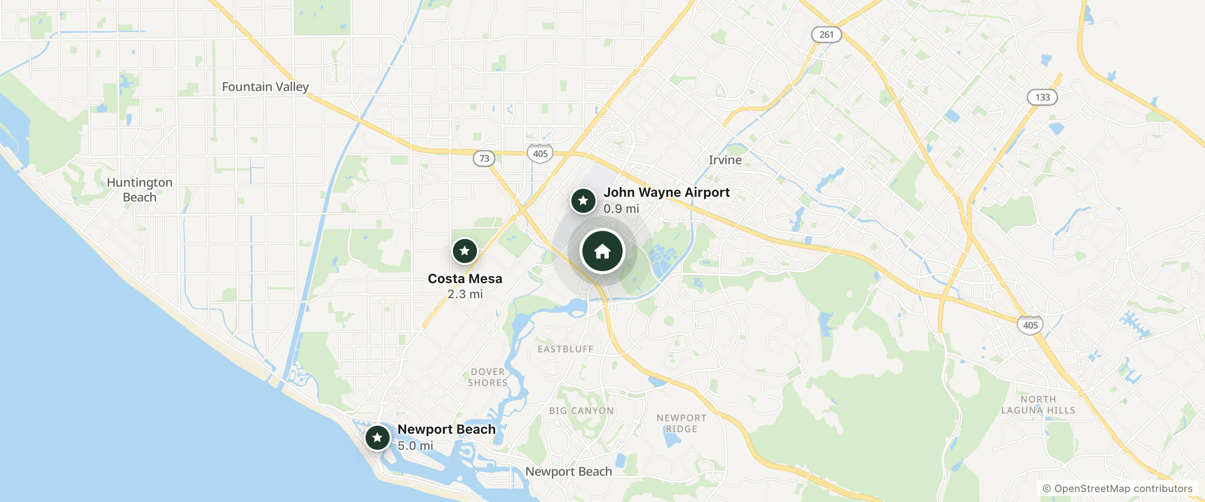 Map of Cph Resorts 1 and nearby John Wayne Airport, Costa Mesa and Newport Beach