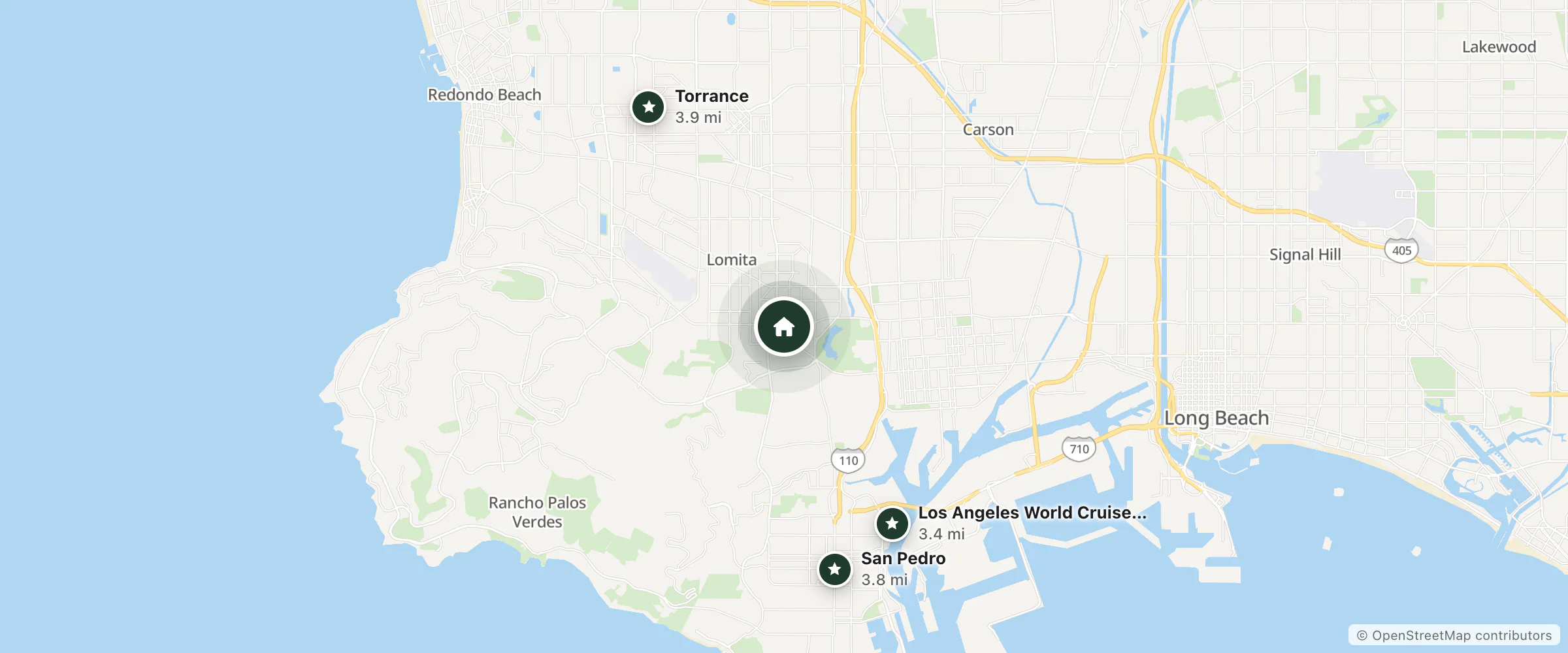 Map of Harbor Inn and nearby Los Angeles World Cruise Center, San Pedro and Torrance