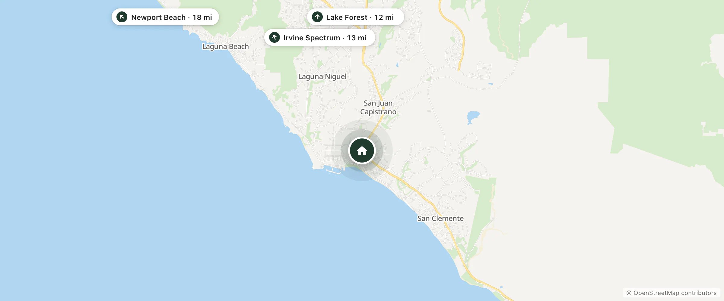 Map of Marrriot Hotel and nearby Lake Forest, Irvine Spectrum and Newport Beach