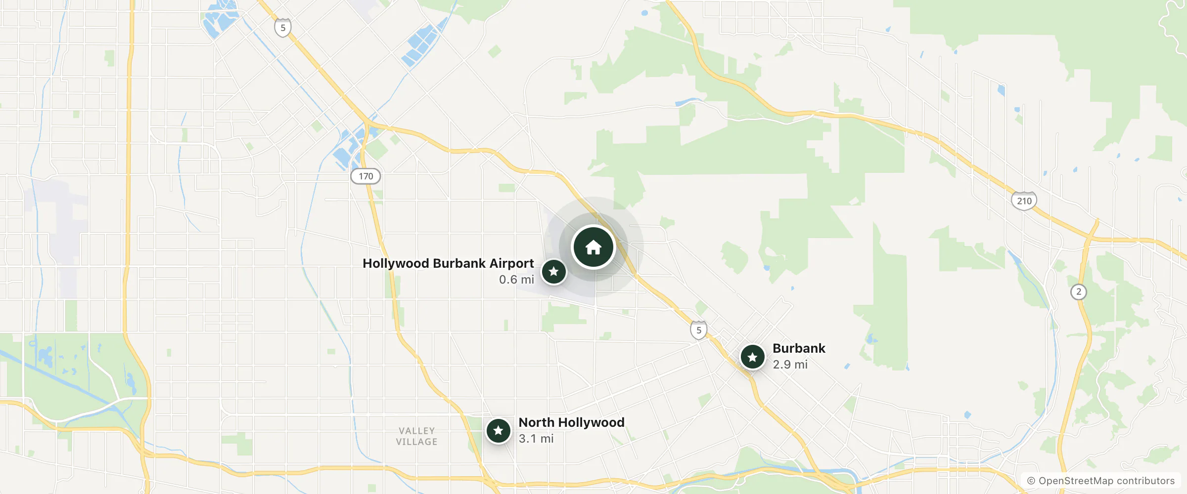 Map of Cambria Hotel and nearby Hollywood Burbank Airport, Burbank and North Hollywood