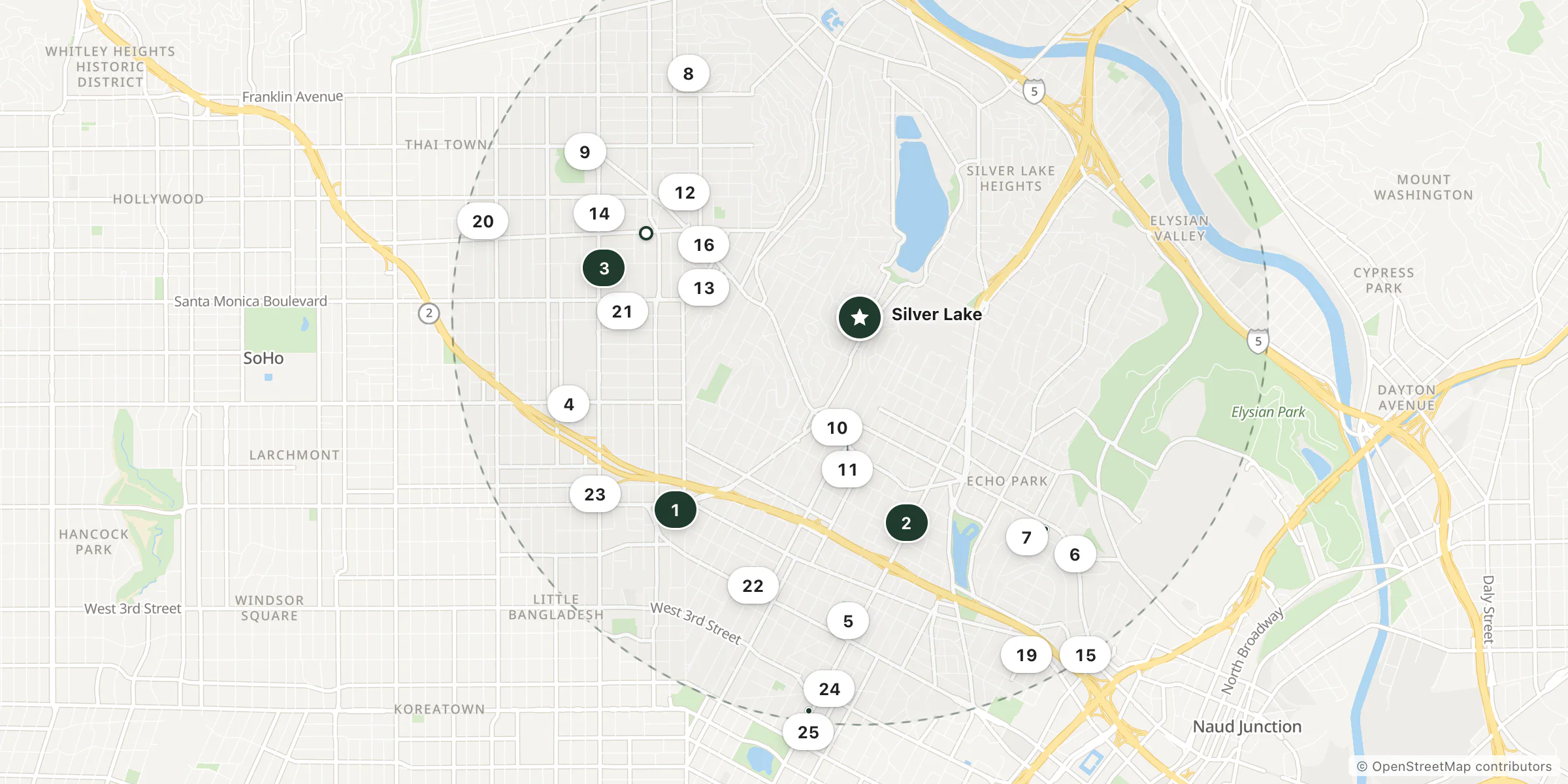 Map of hotels near Silver Lake