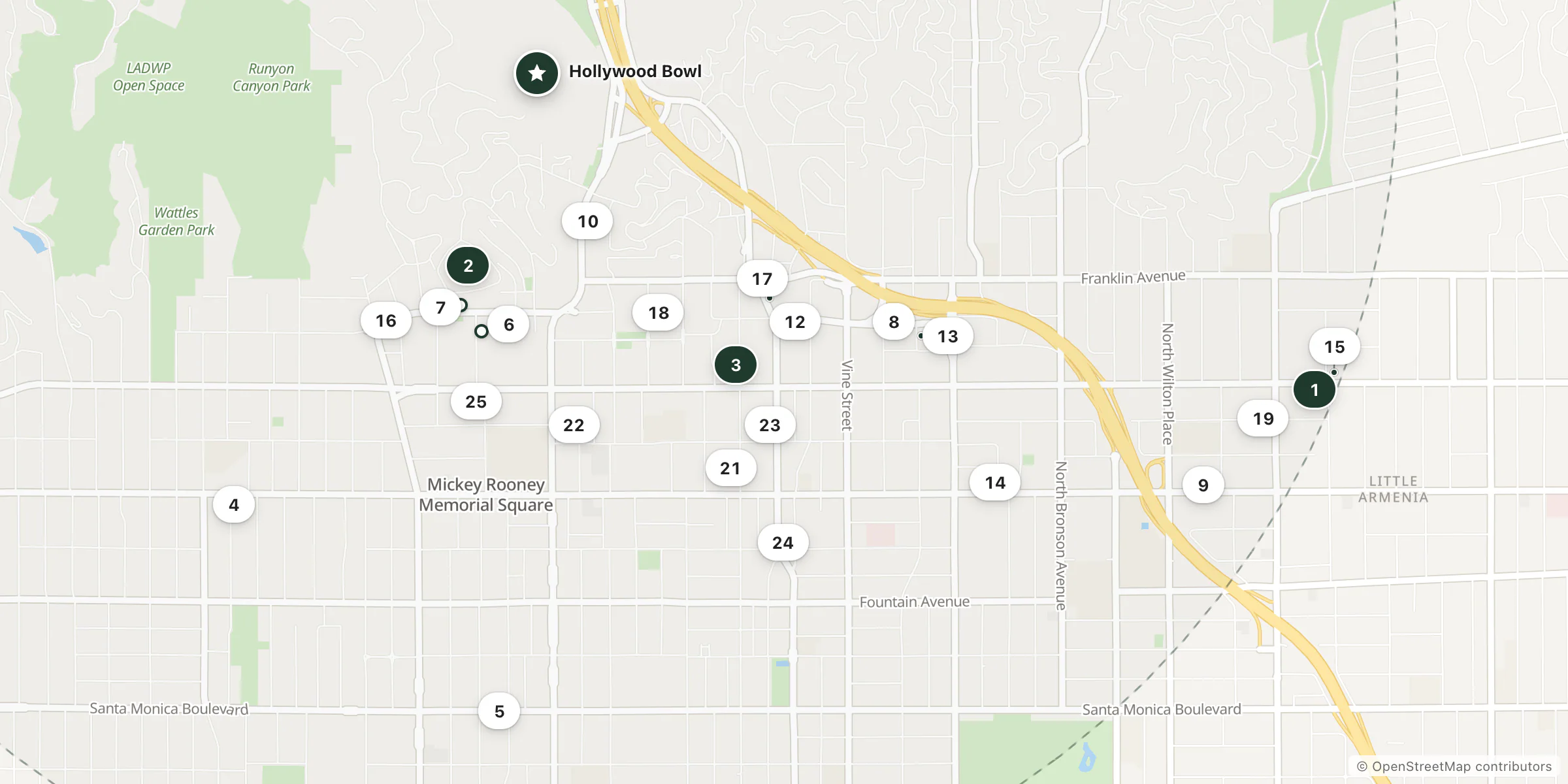 Map of hotels near Hollywood Bowl