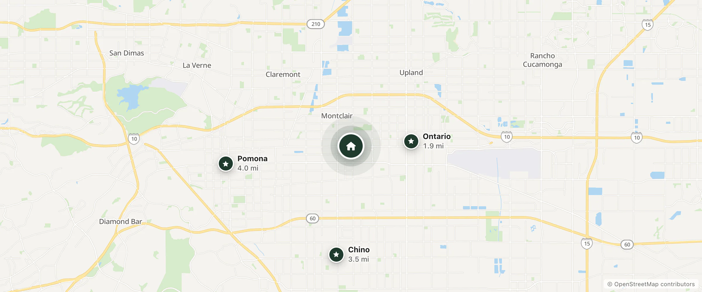 Map of Valley Vista Motel and nearby Ontario, Chino and Pomona