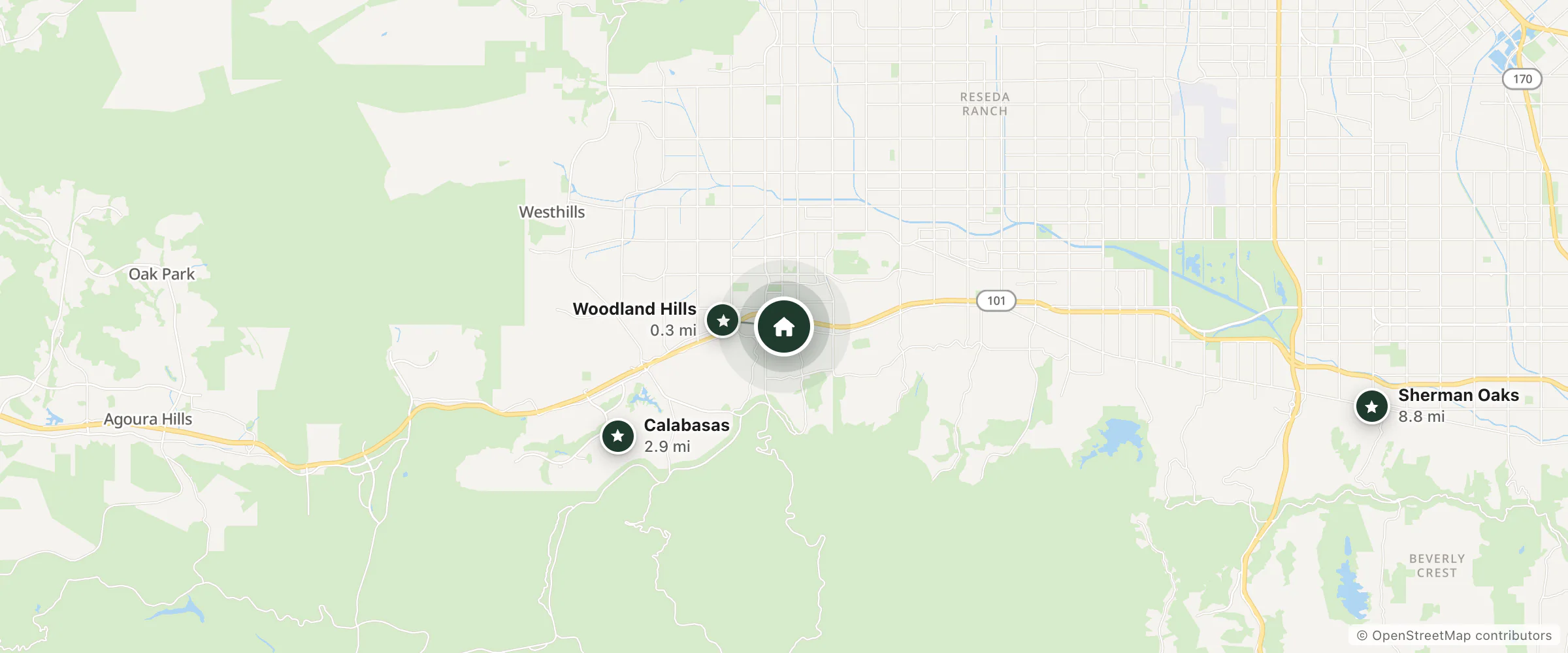 Map of Knights Inn Woodland Hills and nearby Woodland Hills, Calabasas and Sherman Oaks