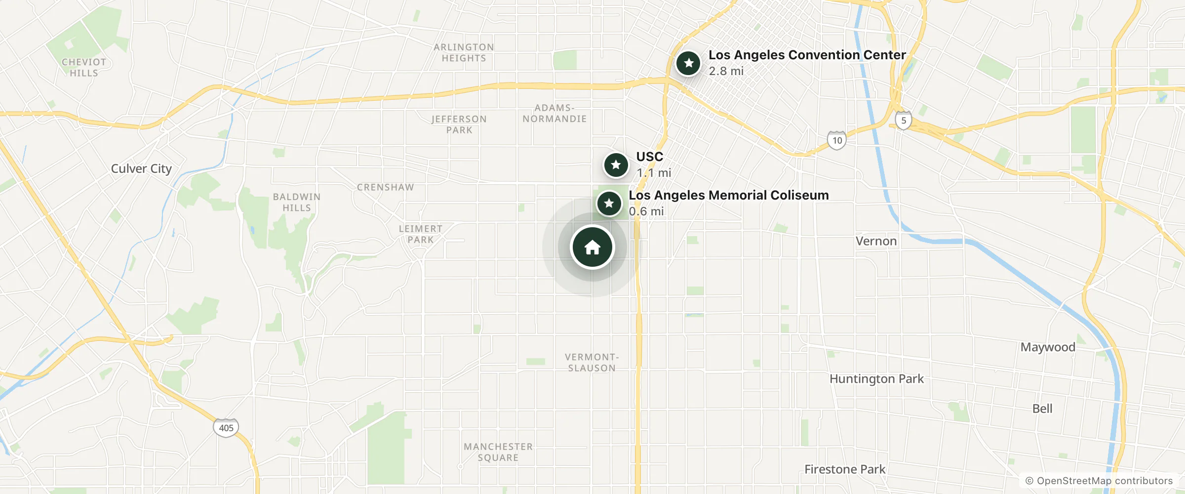Map of Royal Inn and nearby Los Angeles Memorial Coliseum, USC and Los Angeles Convention Center