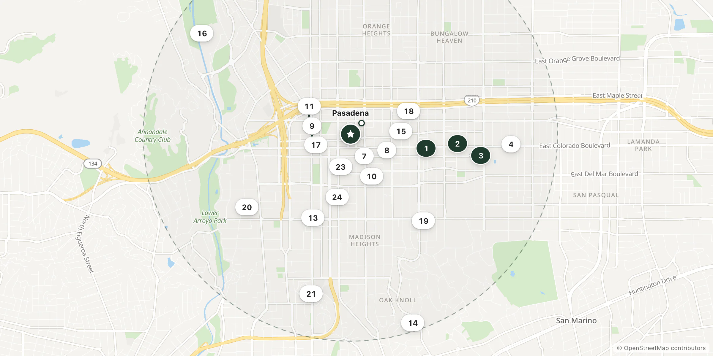 Map of hotels near Pasadena