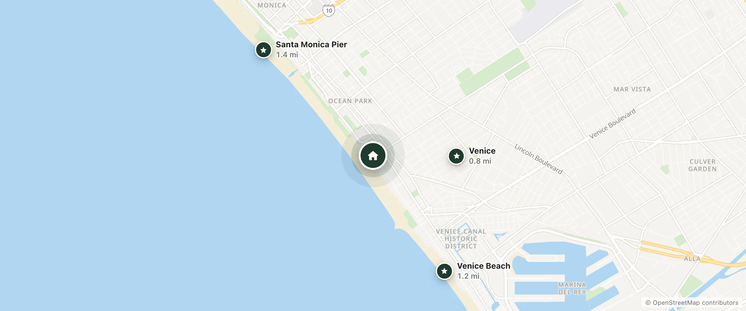 Map of The Rose Hotel and nearby Venice, Venice Beach and Santa Monica Pier