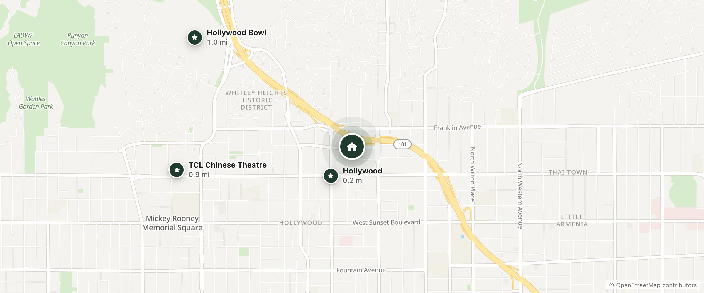 Map of Kimpton Everly Hotel and nearby Hollywood, TCL Chinese Theatre and Hollywood Bowl