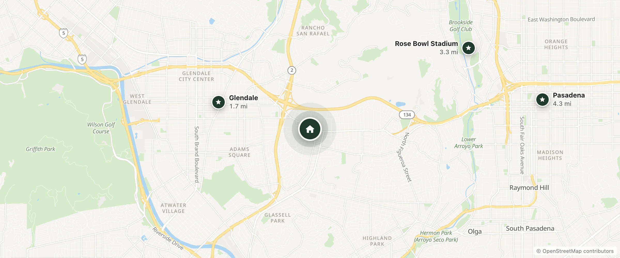 Map of Regency Inn and nearby Glendale, Rose Bowl Stadium and Pasadena