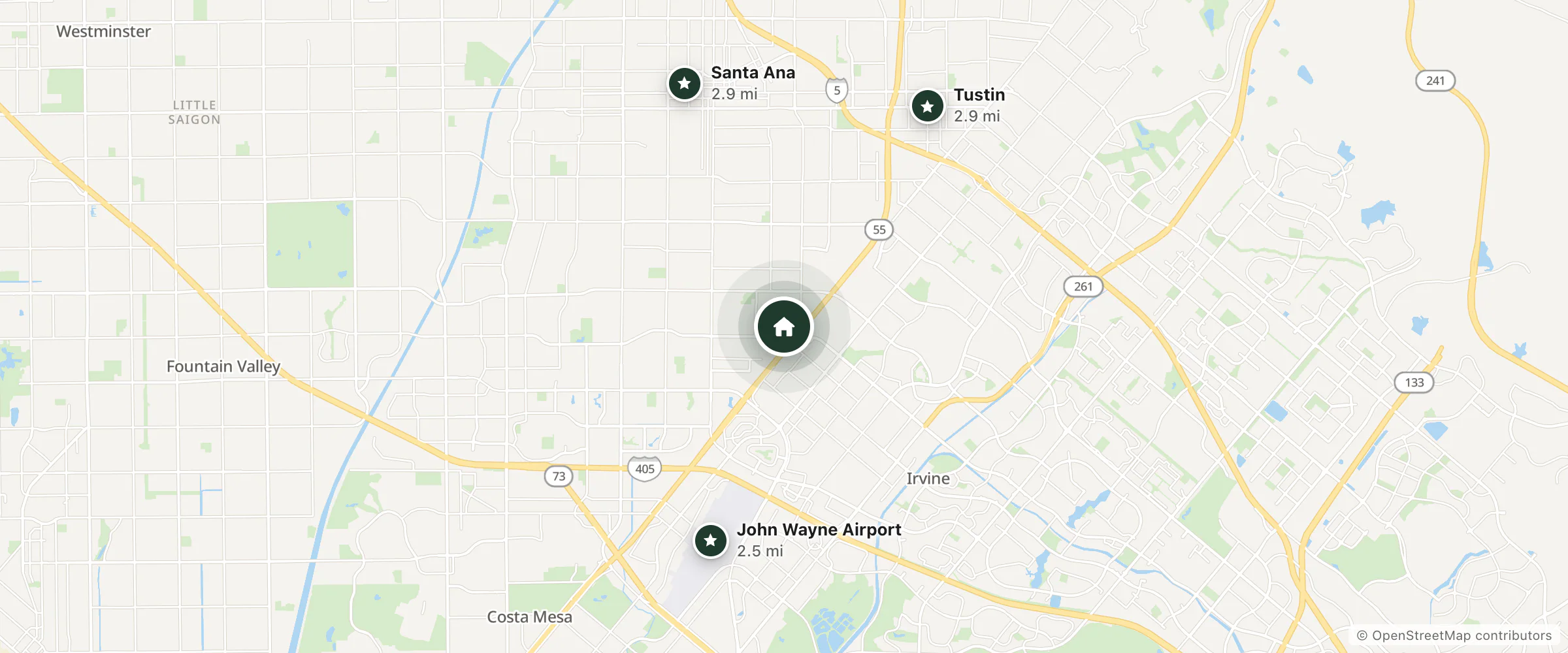Map of City Express by Marriott Santa Ana/Orange County Airport and nearby John Wayne Airport, Santa Ana and Tustin