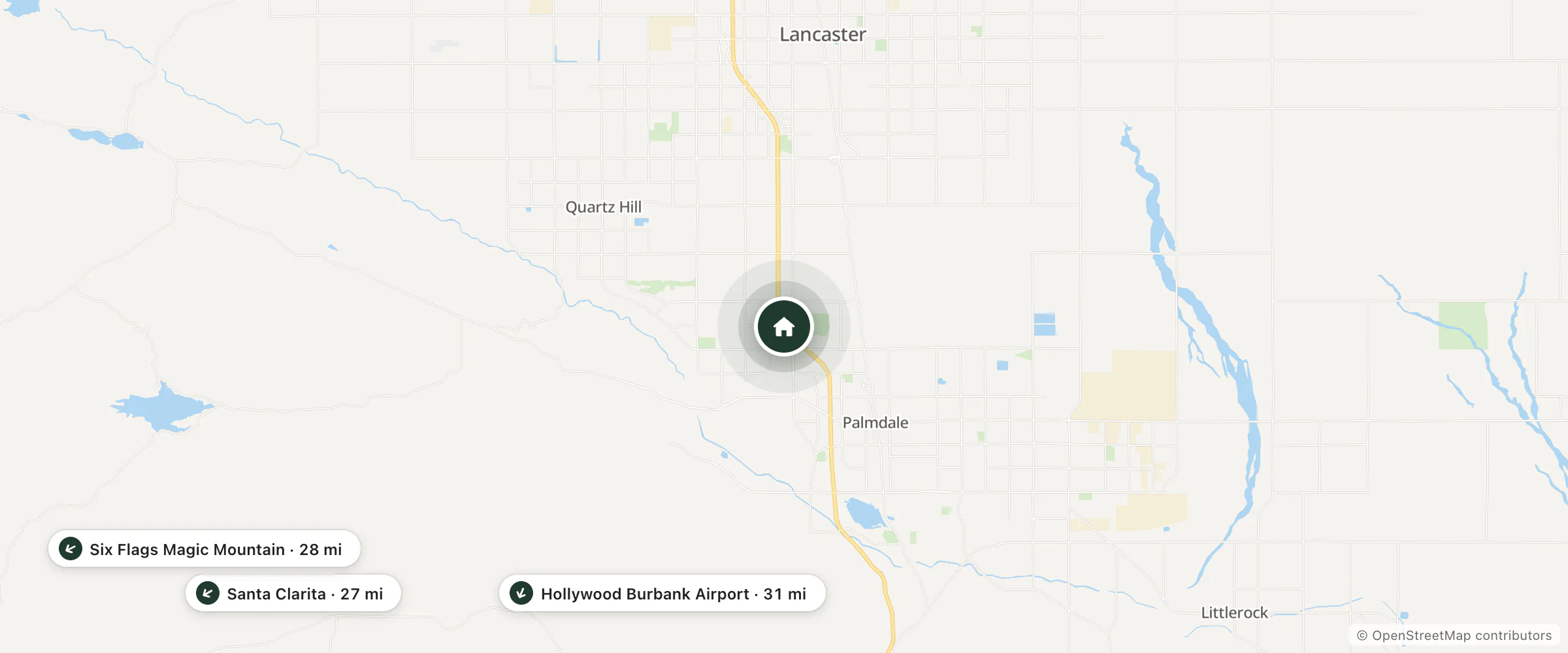Map of Fairfield by Marriott Inn & Suites Palmdale West and nearby Santa Clarita, Six Flags Magic Mountain and Hollywood Burbank Airport