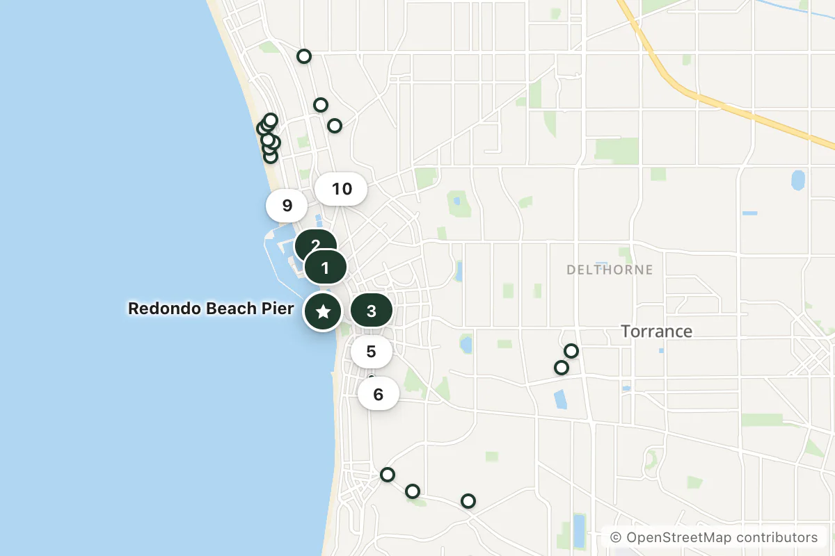 Map of the top 25 hotels for this question around Redondo Beach Pier