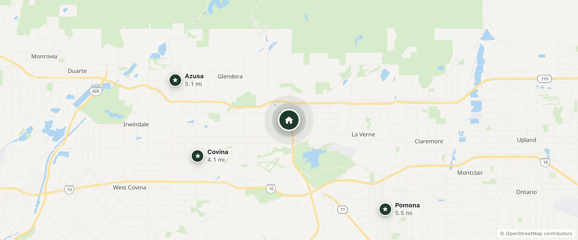 Map of Red Roof Inn and nearby Covina, Azusa and Pomona