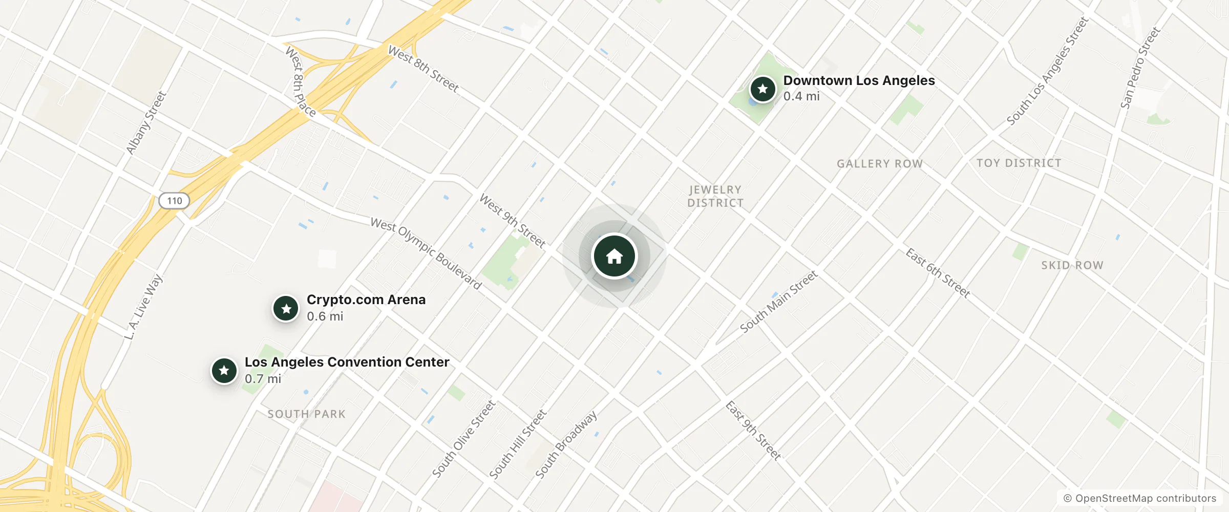 Map of South Park Hotel and nearby Downtown Los Angeles, Crypto.com Arena and Los Angeles Convention Center