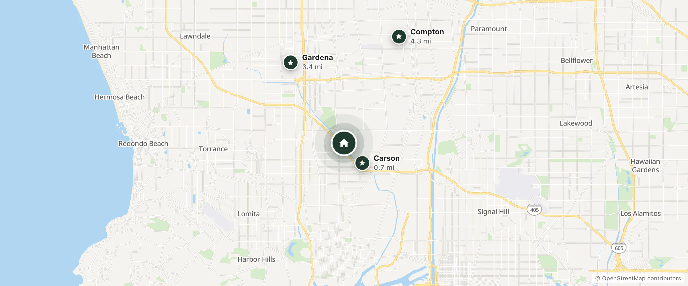 Map of Quality Inn - South Bay and nearby Carson, Gardena and Compton