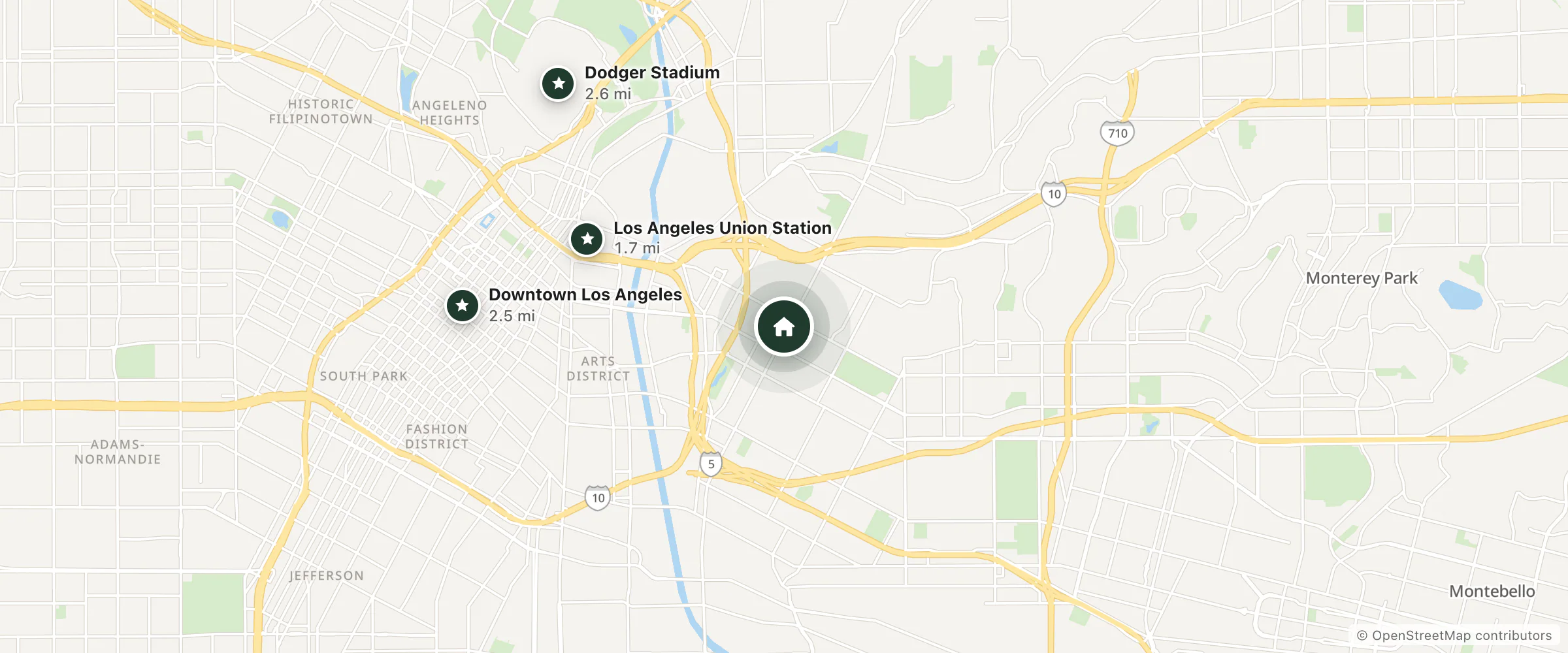 Map of Hotel Barato and nearby Los Angeles Union Station, Downtown Los Angeles and Dodger Stadium