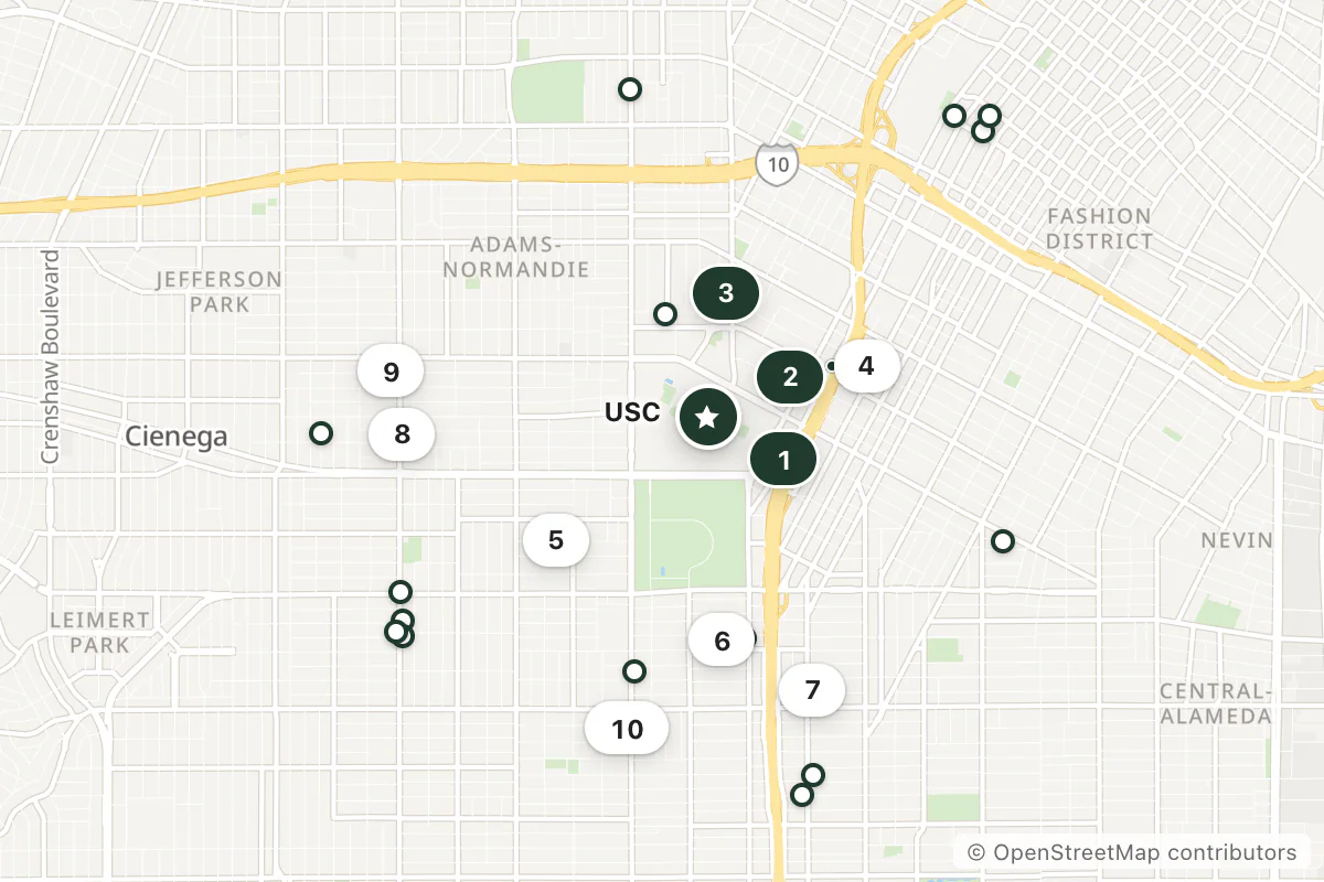 Map of the top 25 hotels for this question around USC