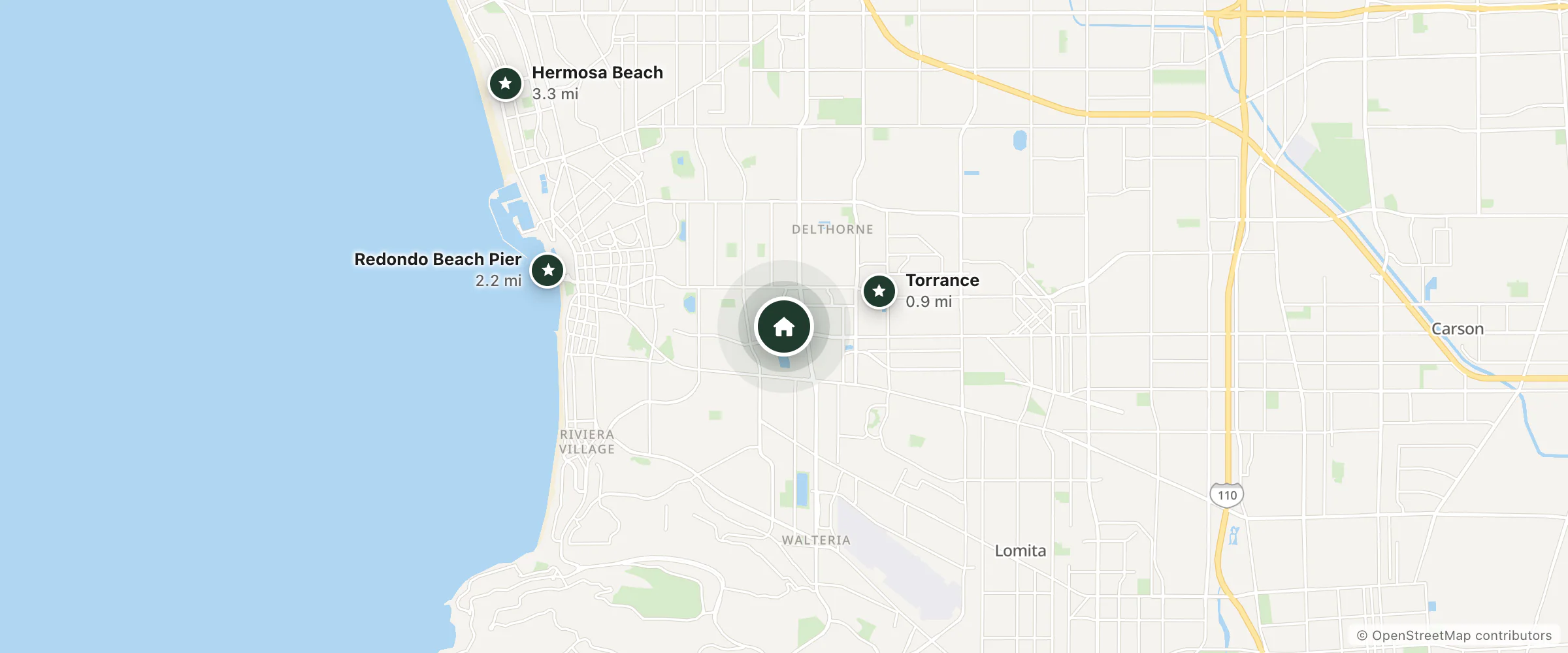 Map of Extended Stay America and nearby Torrance, Redondo Beach Pier and Hermosa Beach