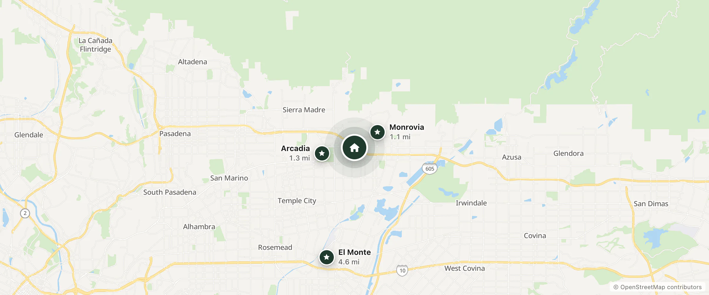 Map of Oak Tree Inn and nearby Monrovia, Arcadia and El Monte