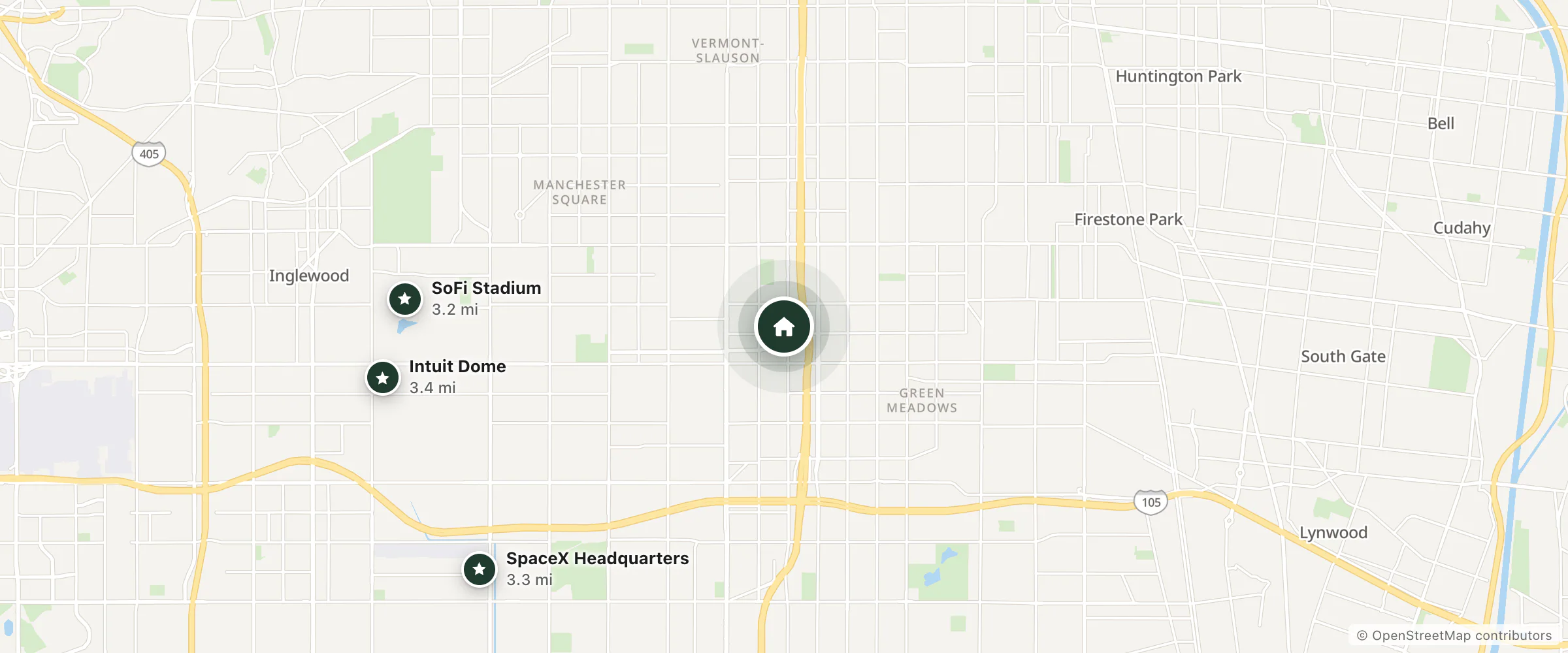 Map of Flight Motel and nearby SoFi Stadium, SpaceX Headquarters and Intuit Dome