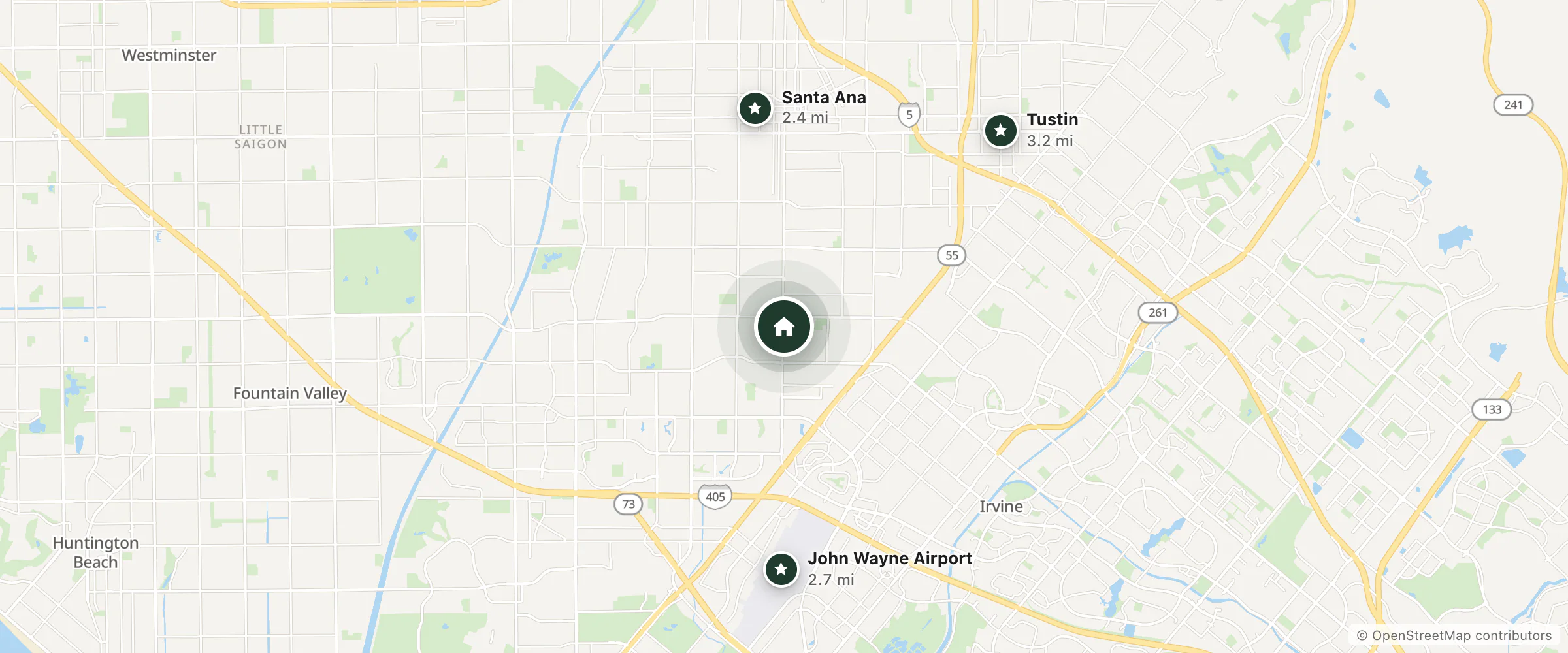 Map of Aloha Motel Santa Ana and nearby Santa Ana, John Wayne Airport and Tustin