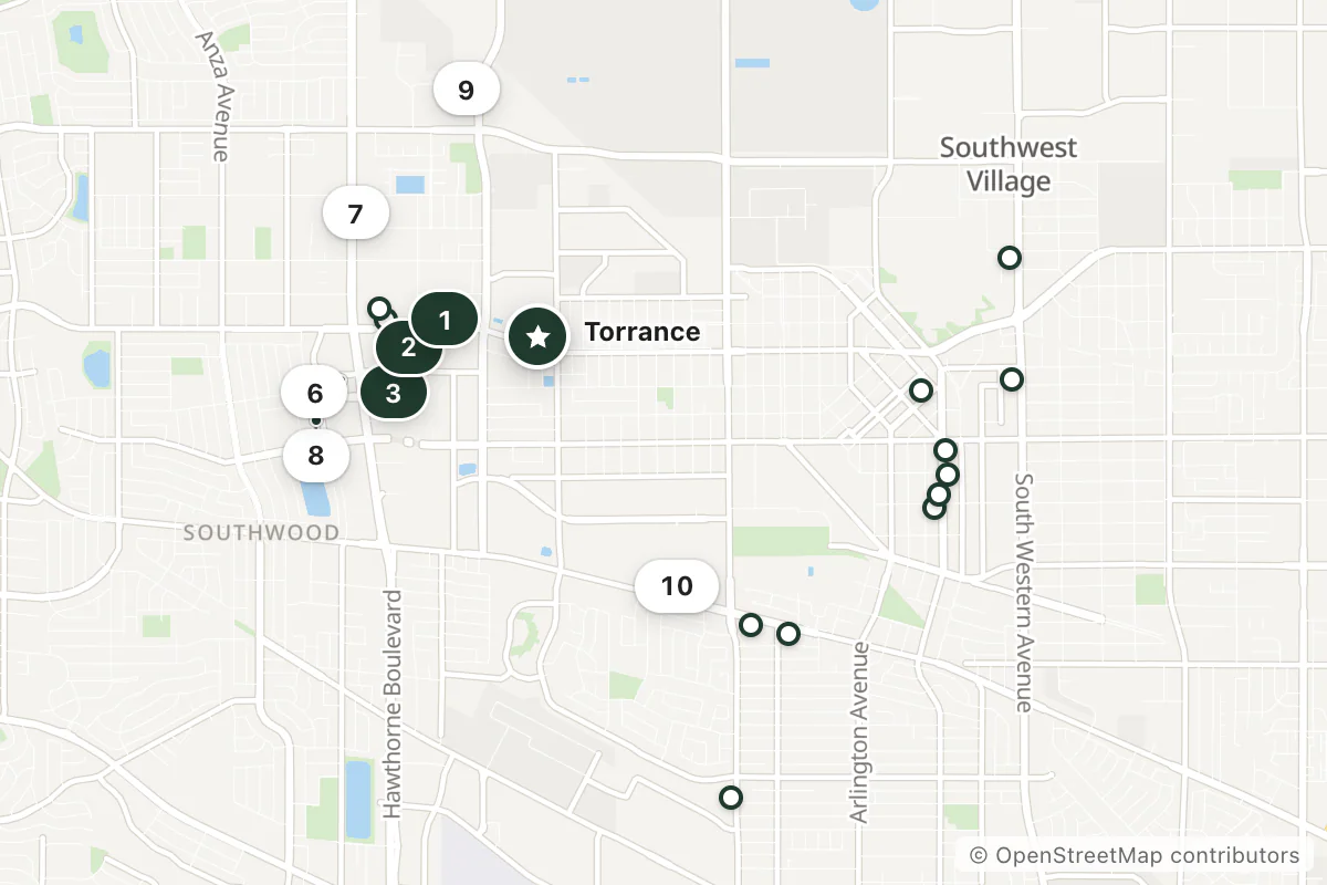 Map of the top 20 hotels for this question around Torrance